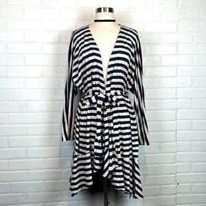 Floreat Loved by Anthropologie Blue Striped Asymmetrical Belted Cardigan Robe M